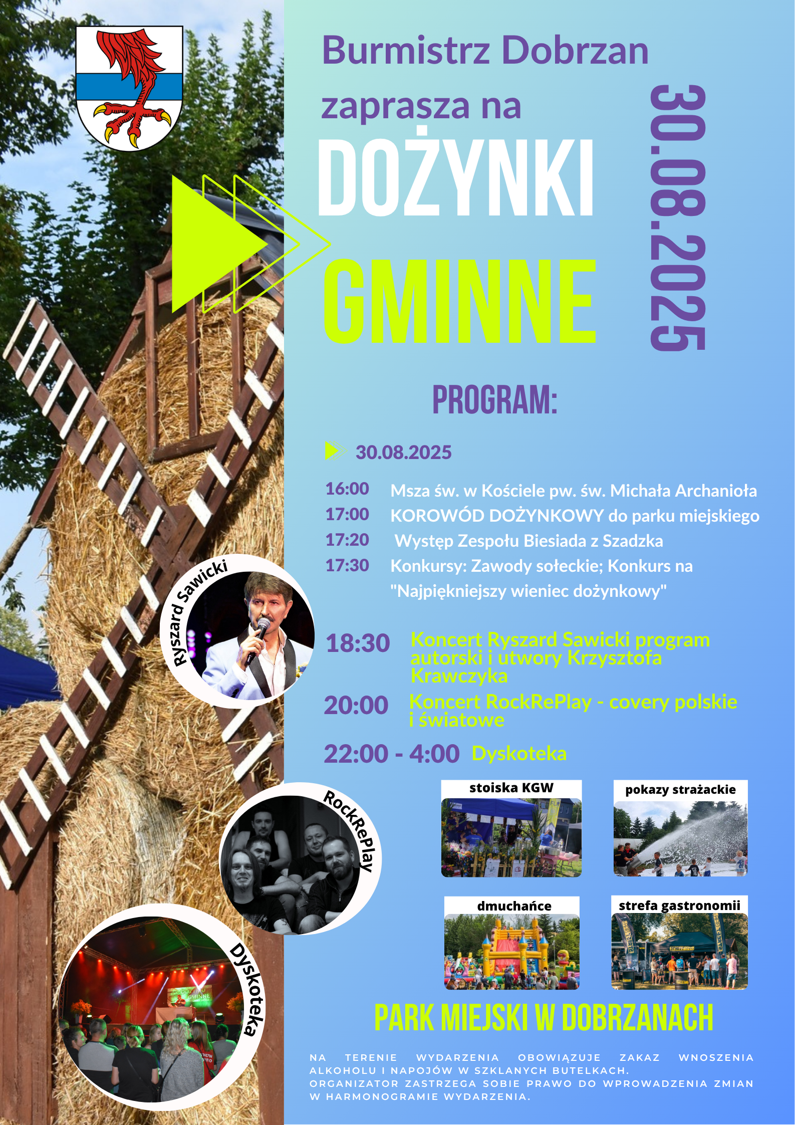 Burmistrz Dobrzan zaprasza na&nbsp;Dożynki Gminne 30.08.2025. Program: