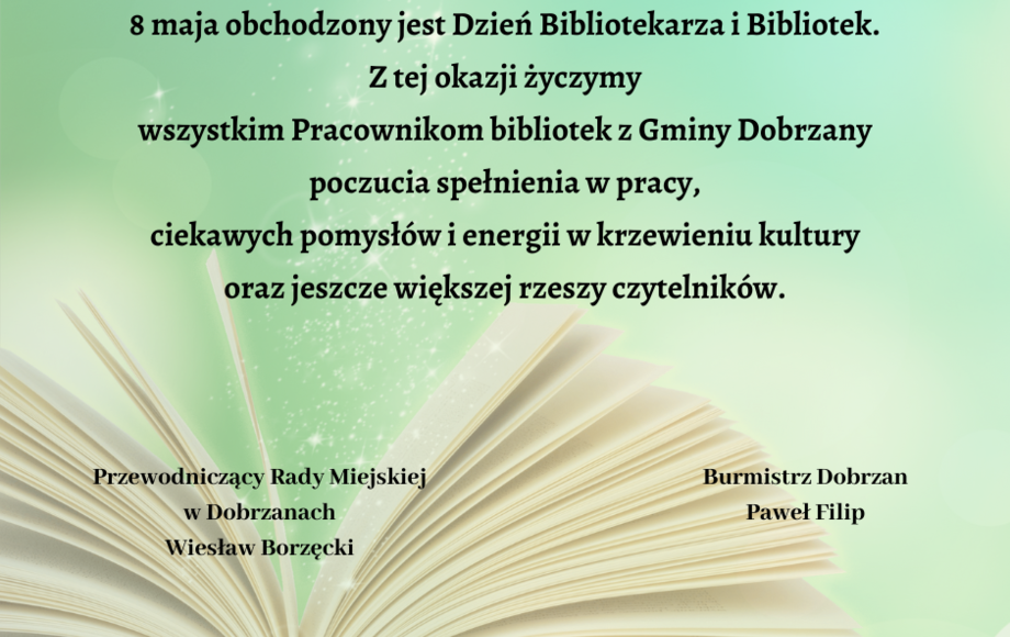 Życzenia Z Okazji Dnia Bibliotekarza I Bibliotek - UM Dobrzany