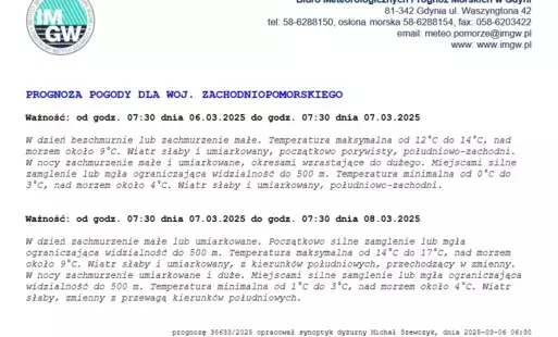 Prognoza podody dla województwa zachodniopomorskiego