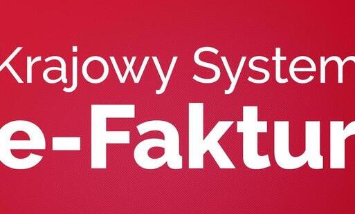 na czerwonym tle biały napis Krajowy System e-Faktur