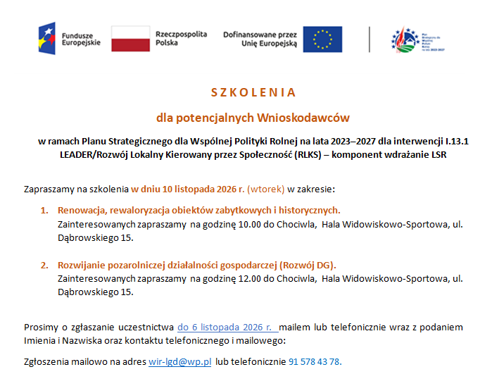 Szkolenia dla wnioskodawców w ramach Planu Strategicznego dla WPR